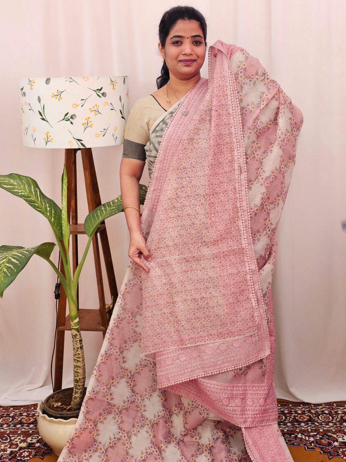 Premium Super Net Kota Saree - Pastel Peach