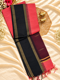Semi Raw Silk - Peach with Black
