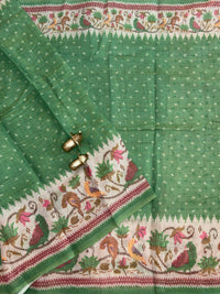 Linen Tissue with Digital Printed Sarees - Green