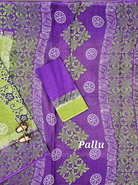 Pure Cotton with Hand Block Prints - Green with Purple