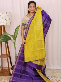Semi Raw Silk Saree - Purple with Yellow