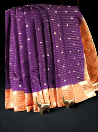 Georgette with Zari Woven Border Saree - Purple with Orange