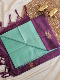 Chinnalampattu Saree -Sea Blue with Dark Purple
