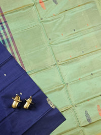 Chinnalampattu Saree with Blouse - Dark Blue with Green