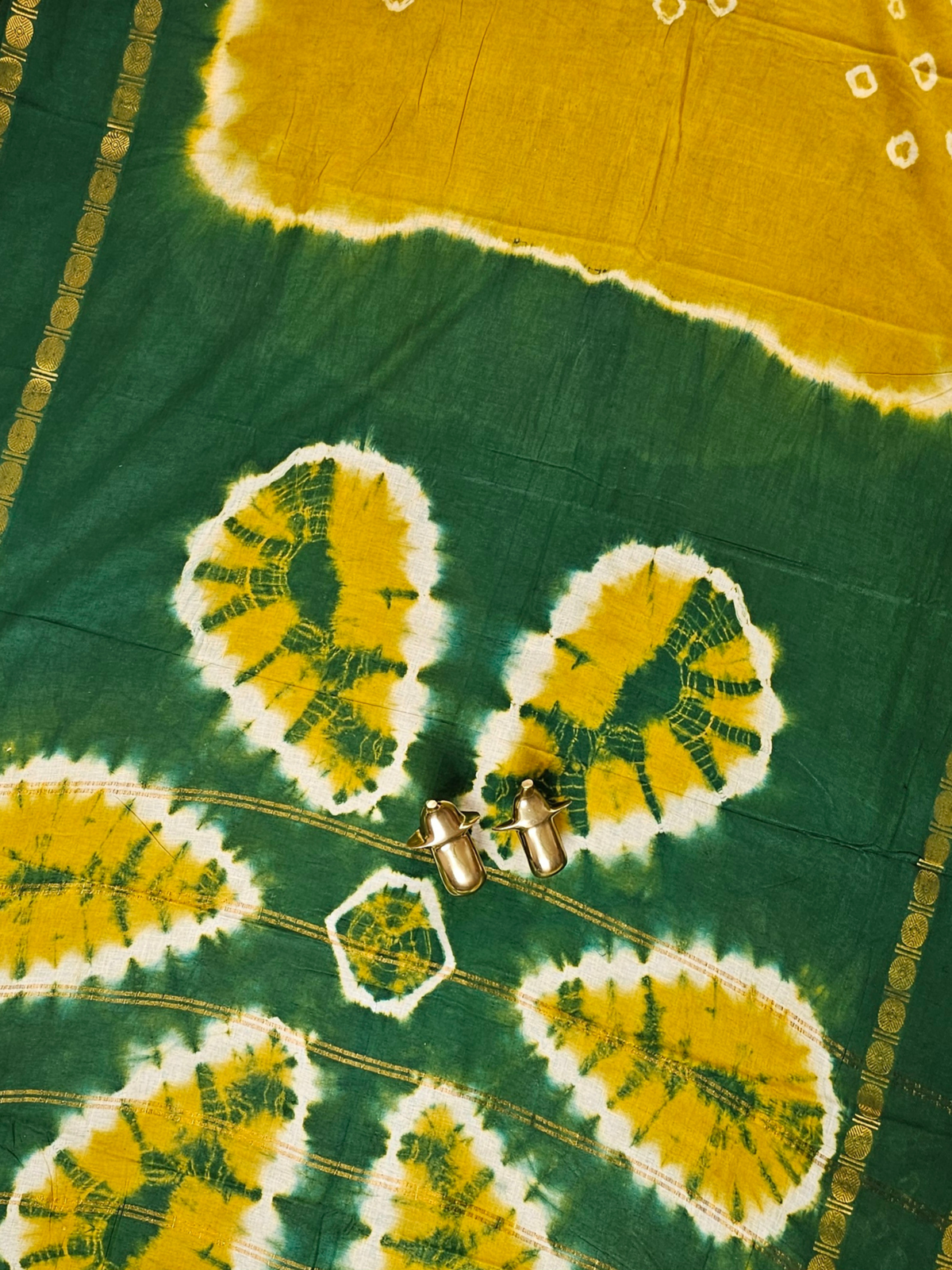 Madurai Sungadi Cotton Saree - Mustard Yellow with Green