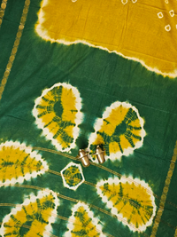 Madurai Sungadi Cotton Saree - Mustard Yellow with Green