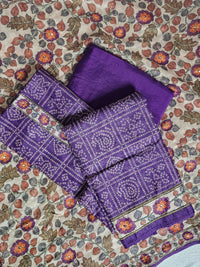 Chanderi with Kantha Unstitched Salwar Suit - Purple