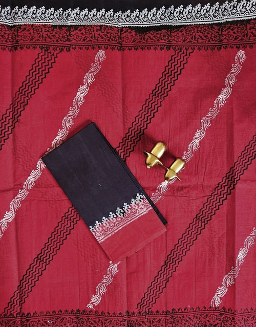 Pure Cotton with Hand Block Prints - Red with Black