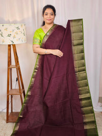Jute Banarasi Saree - Coffee Brown with Green