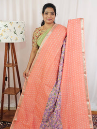 Handwoven Mangalagiri Pattu Saree with Digital Prints  - Lavender with Peach