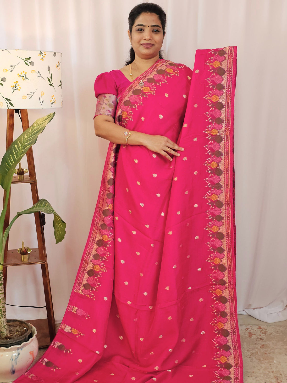 Premium Jute Blend Tussar with Paithani Weaving Border - Pink