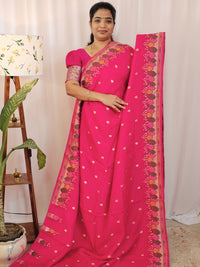Premium Jute Blend Tussar with Paithani Weaving Border - Pink