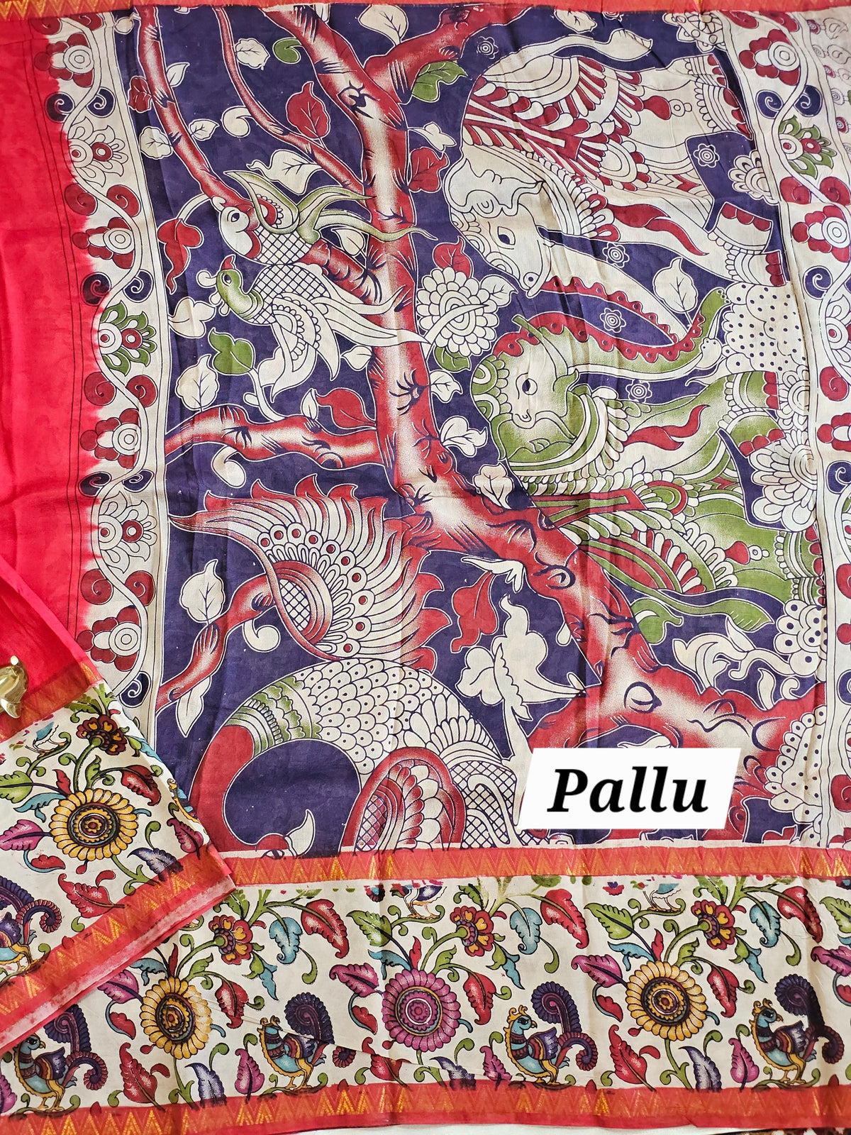 Chennuri Silk With Gap Border Kalamkari Sarees - Red