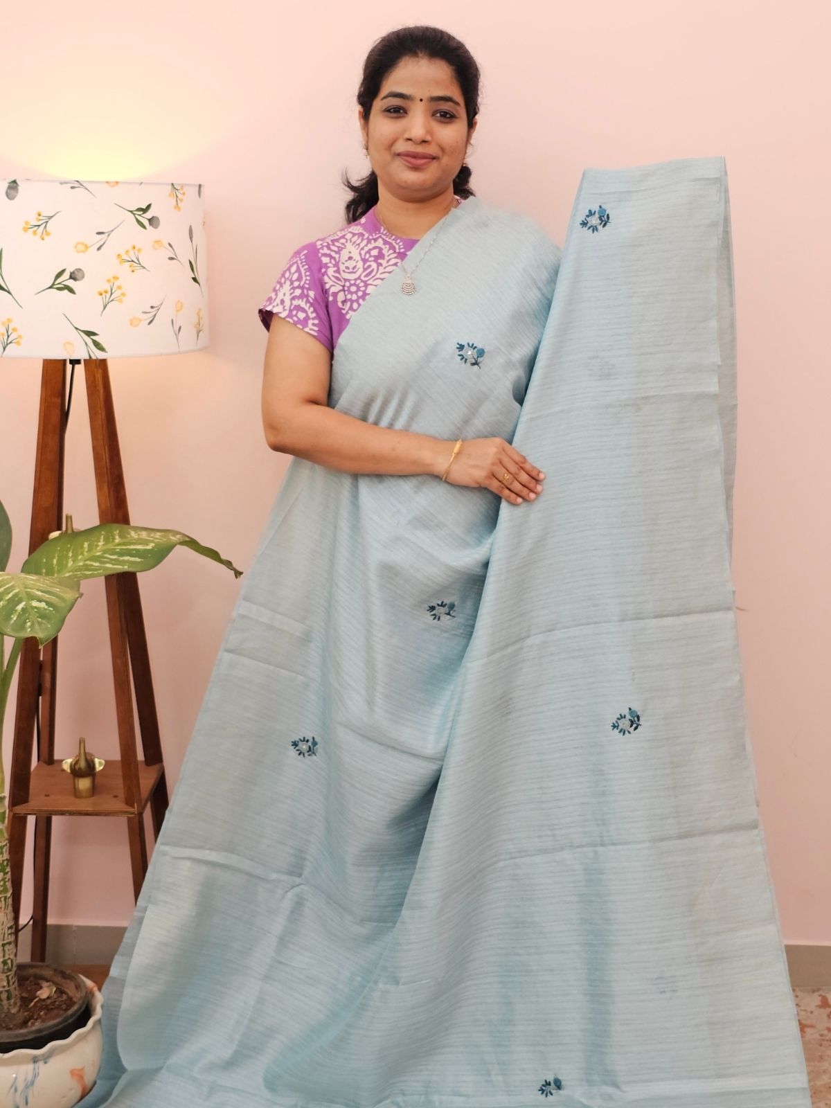 Premium Soft Linen Tissue with Hand Emboridery - Blue