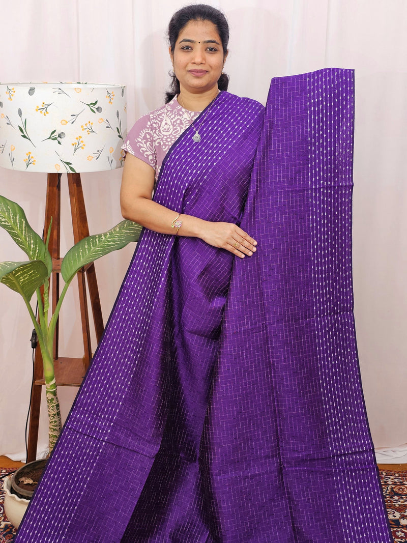 Semi Raw Silk Saree - Purple with Blue