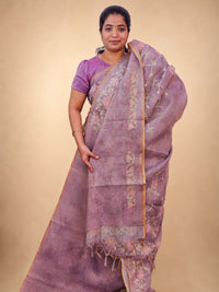 Linen Tissue with Aari Work - Dusty Mauve / Lilac
