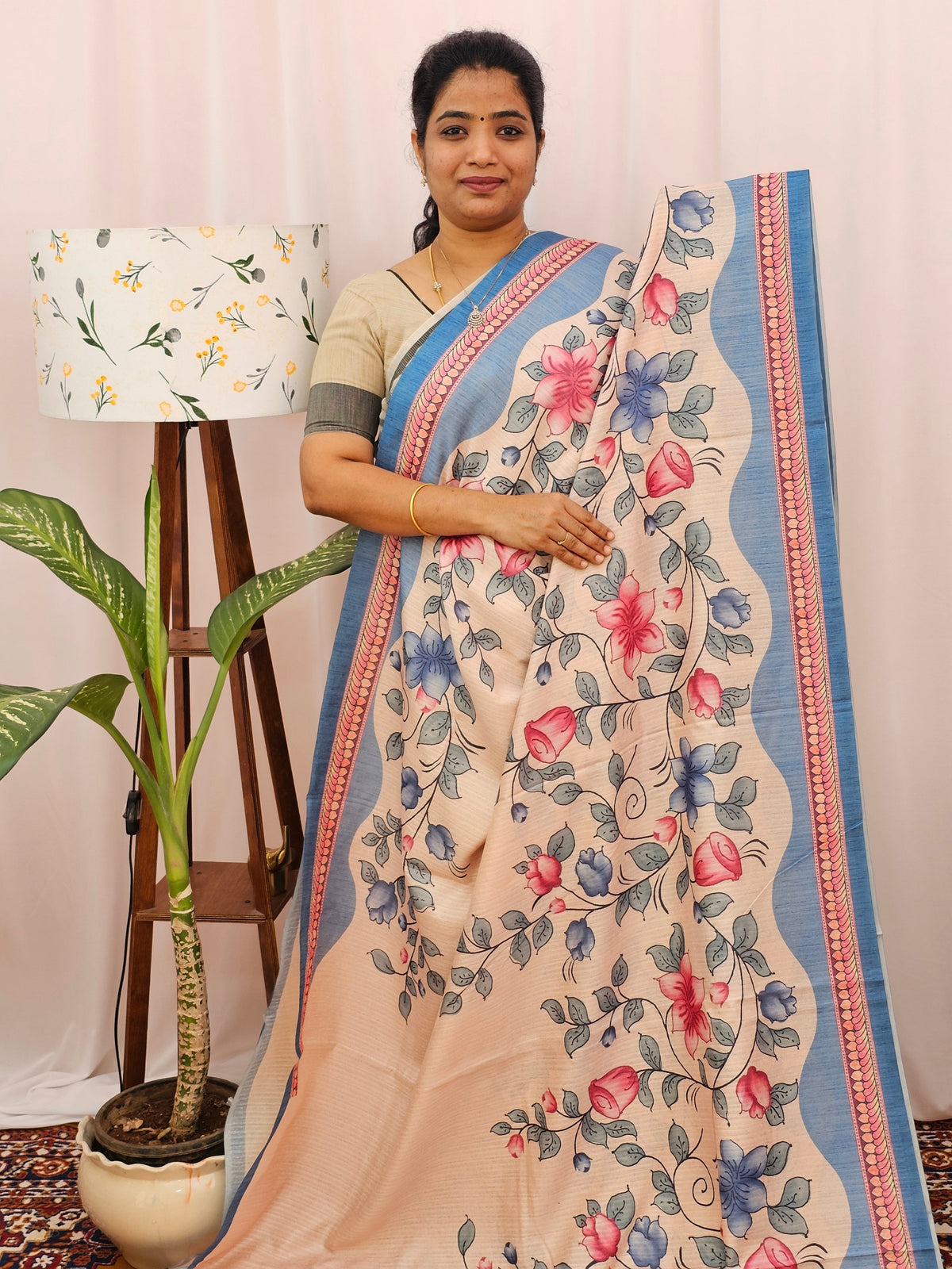 Green Silk with Digital Prints - Blue