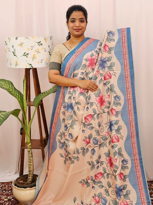 Green Silk with Digital Prints - Blue