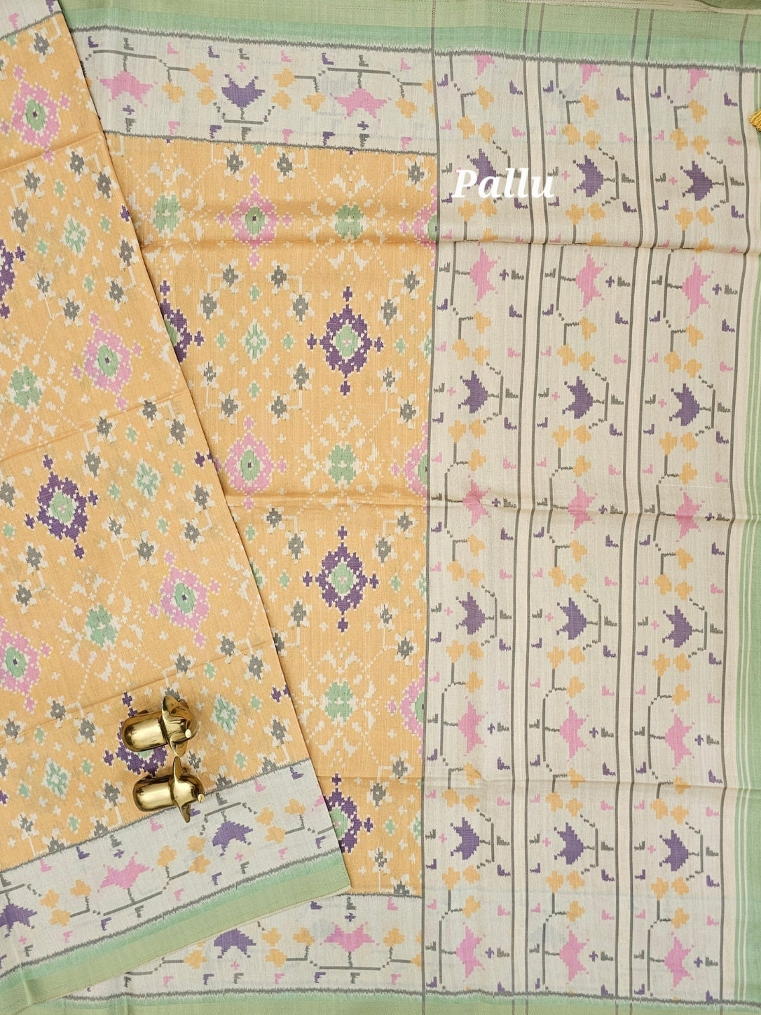 Patola Inspried Semi Tussar Saree  - Pastel Yellow
