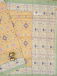 Patola Inspried Semi Tussar Saree  - Pastel Yellow