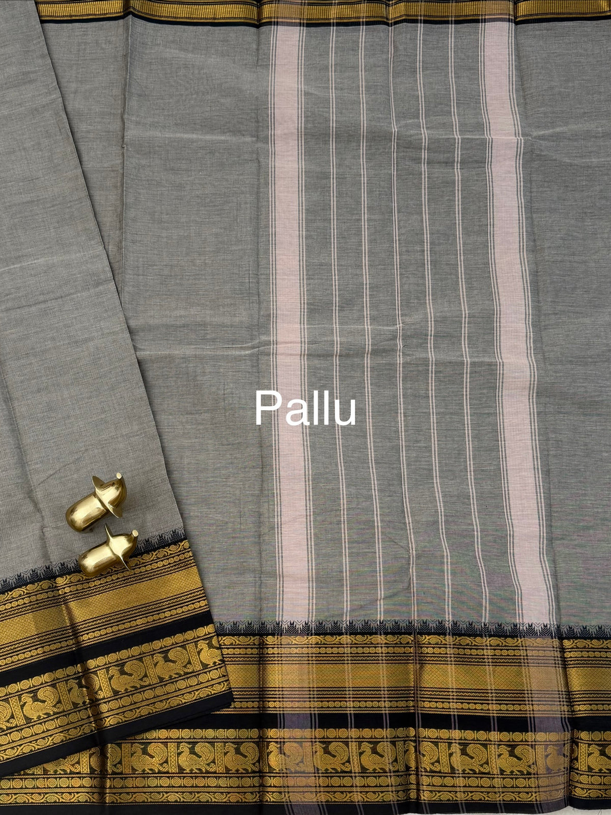 Chettinad Cotton Sarees - Grey with Black