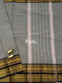 Chettinad Cotton Sarees - Grey with Black