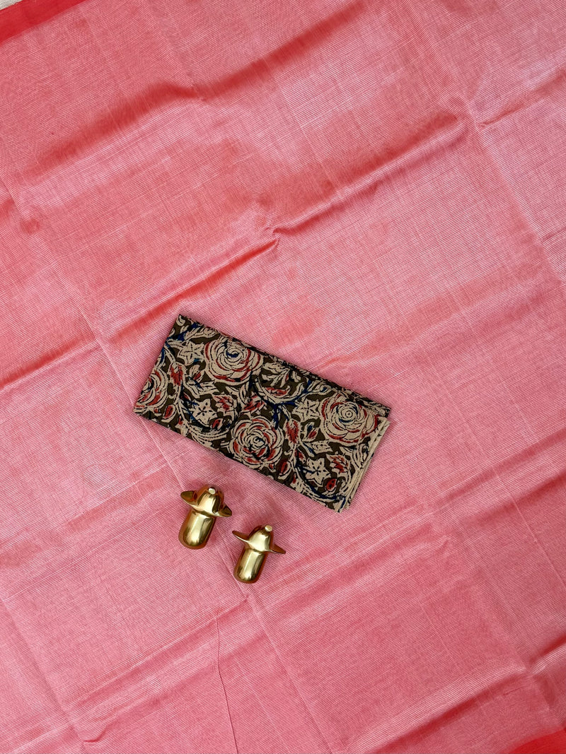 Handwoven Mangalagiri Plain Pattu Saree - Dark Peach