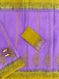 Pure Cotton with Hand Block Prints - Purple with Green