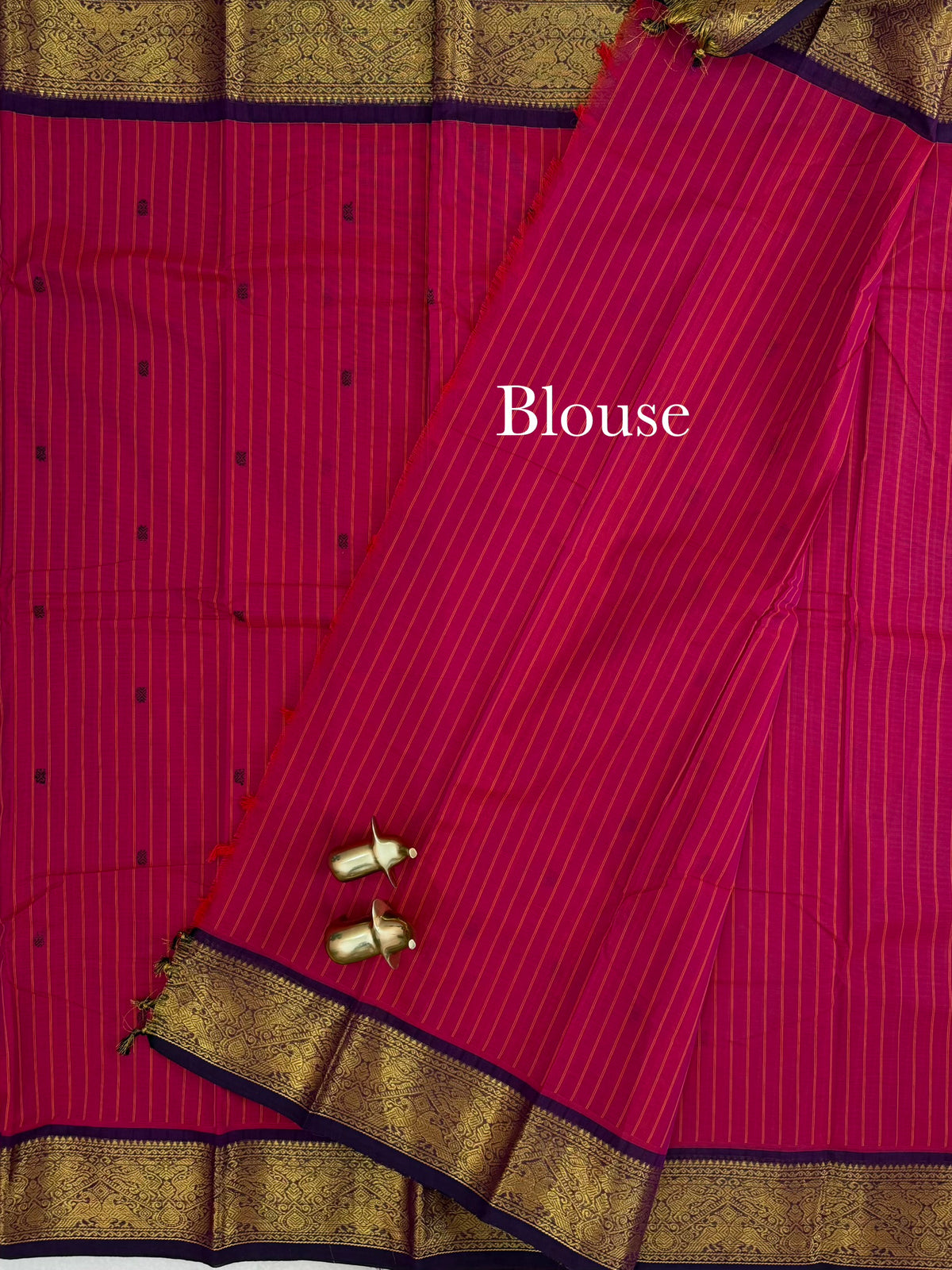Chettinad Cotton Saree - Pink With Dark Purple Stripes