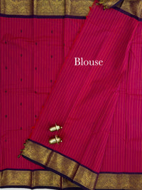 Chettinad Cotton Saree - Pink With Dark Purple Stripes