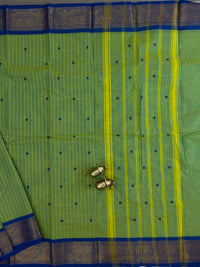 Chettinad Cotton Saree - Green with Blue Stripes