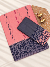 Pure Cotton with Hand Block Prints - Peach with Grey