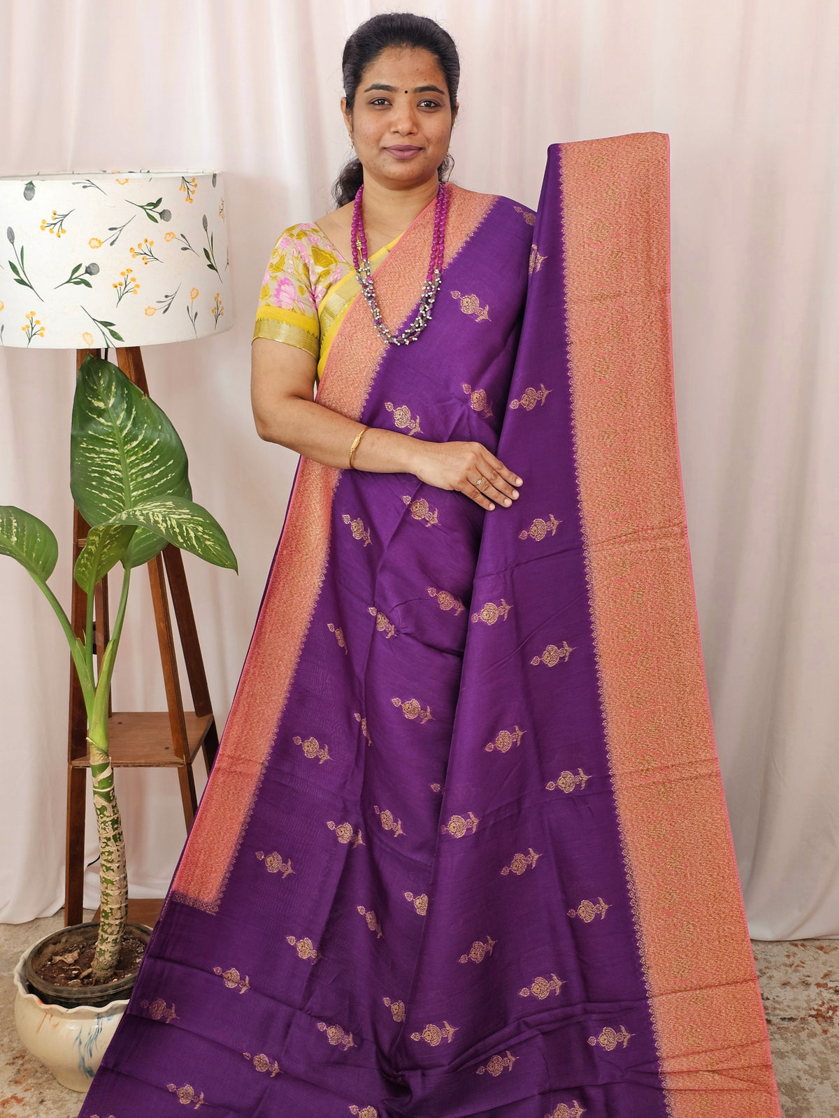 Jute Banarasi Silk Saree - Magenta Pink with Peach