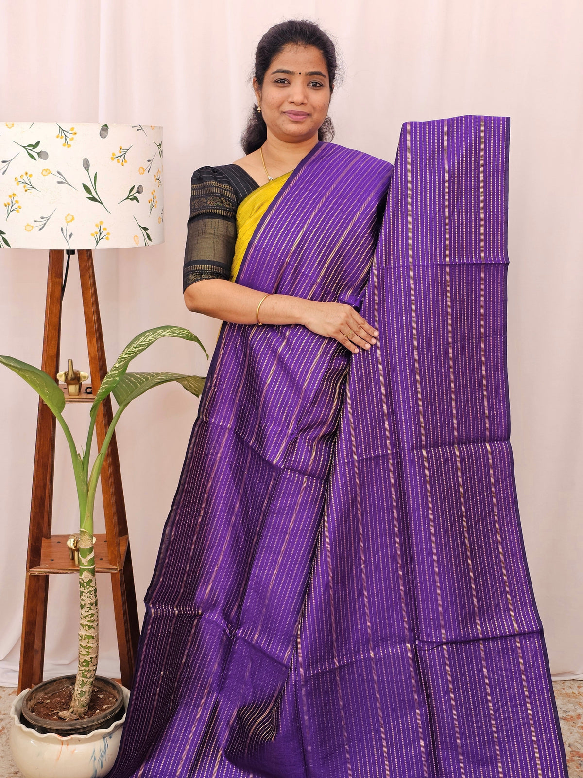 Semi Raw Silk - Purple with Orange