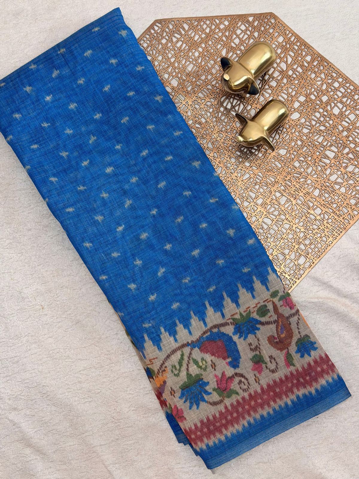Linen Tissue with Digital Printed Sarees - Blue