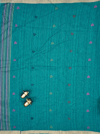 Jute Tussar with Sequence Weaving Zari Border Saree  - Sea Green