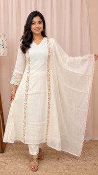 Premium Mul Chanderi 3 pcs Salwar Suit - White
