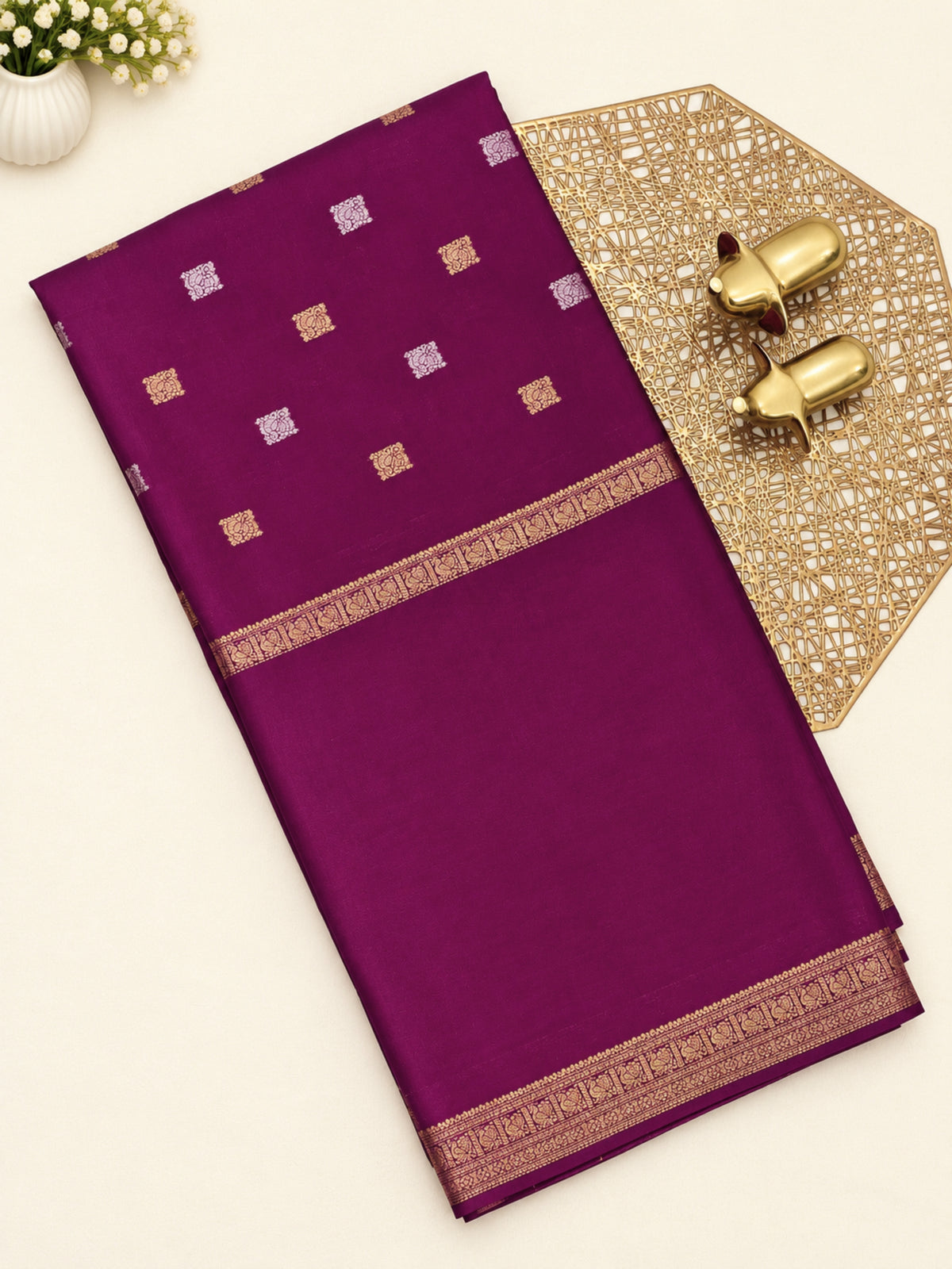 Semi Mysore Crepe Silk Saree - Wine