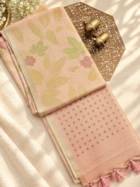 Soft Chanderi with Tissue Floral Digital Prints with Sequence Weaving - Peach