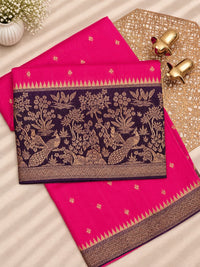 Jute Banarasi Silk Saree - Pink with Purple