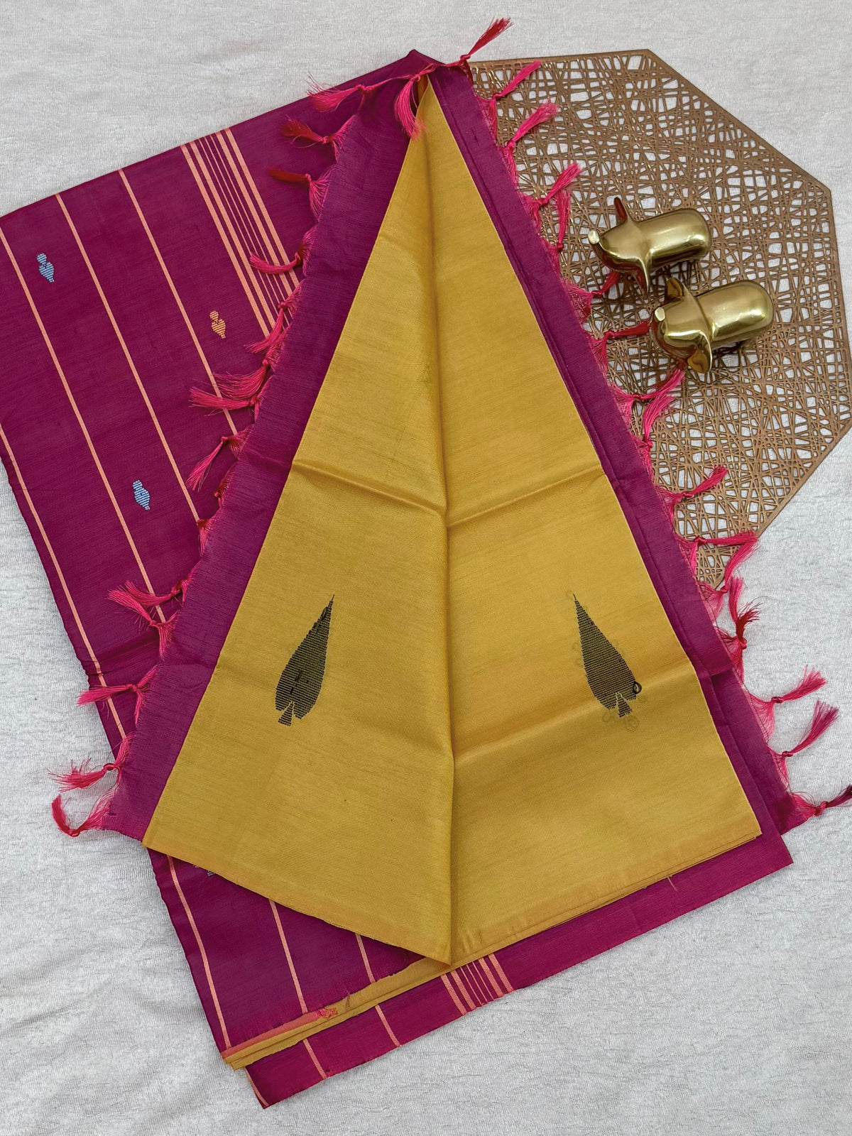 Chinnalampattu Saree - Yellow with Magenta Pink