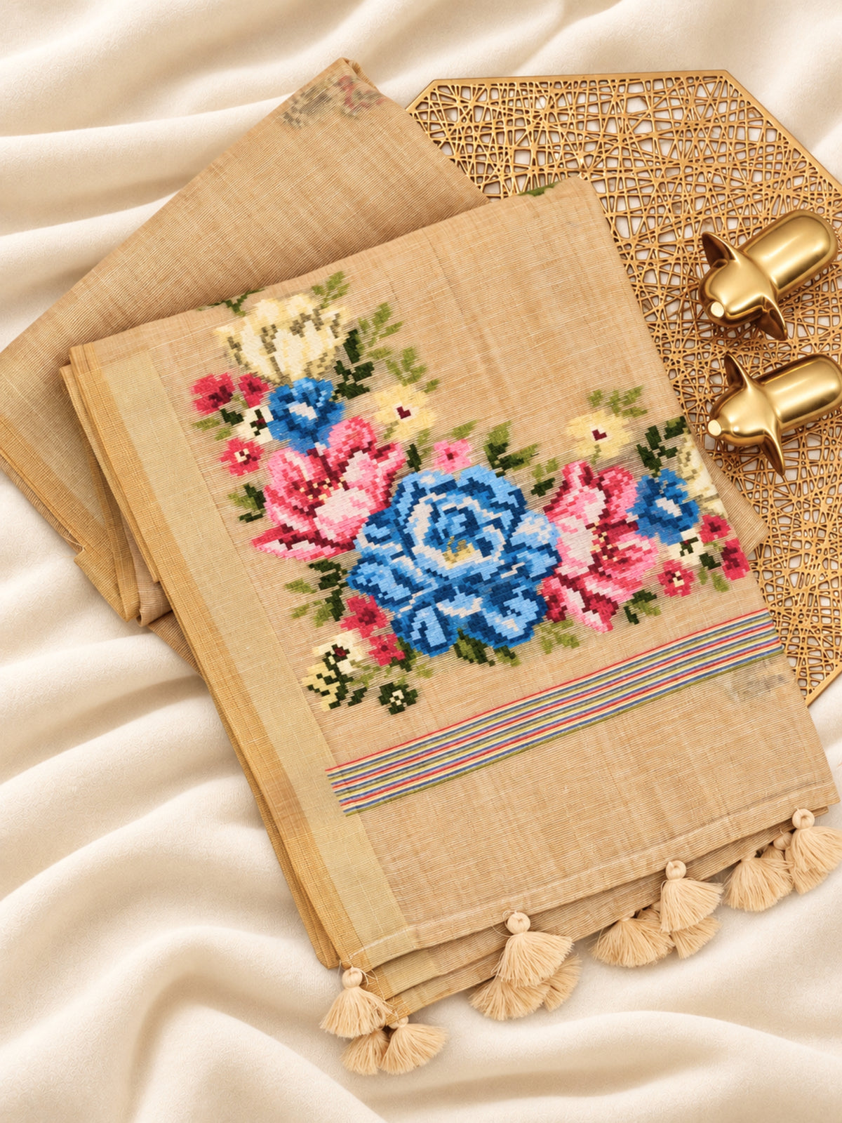 Soft Cotton with Weaving Floral Pattern  - Dark Cream