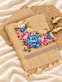 Soft Cotton with Weaving Floral Pattern  - Dark Cream
