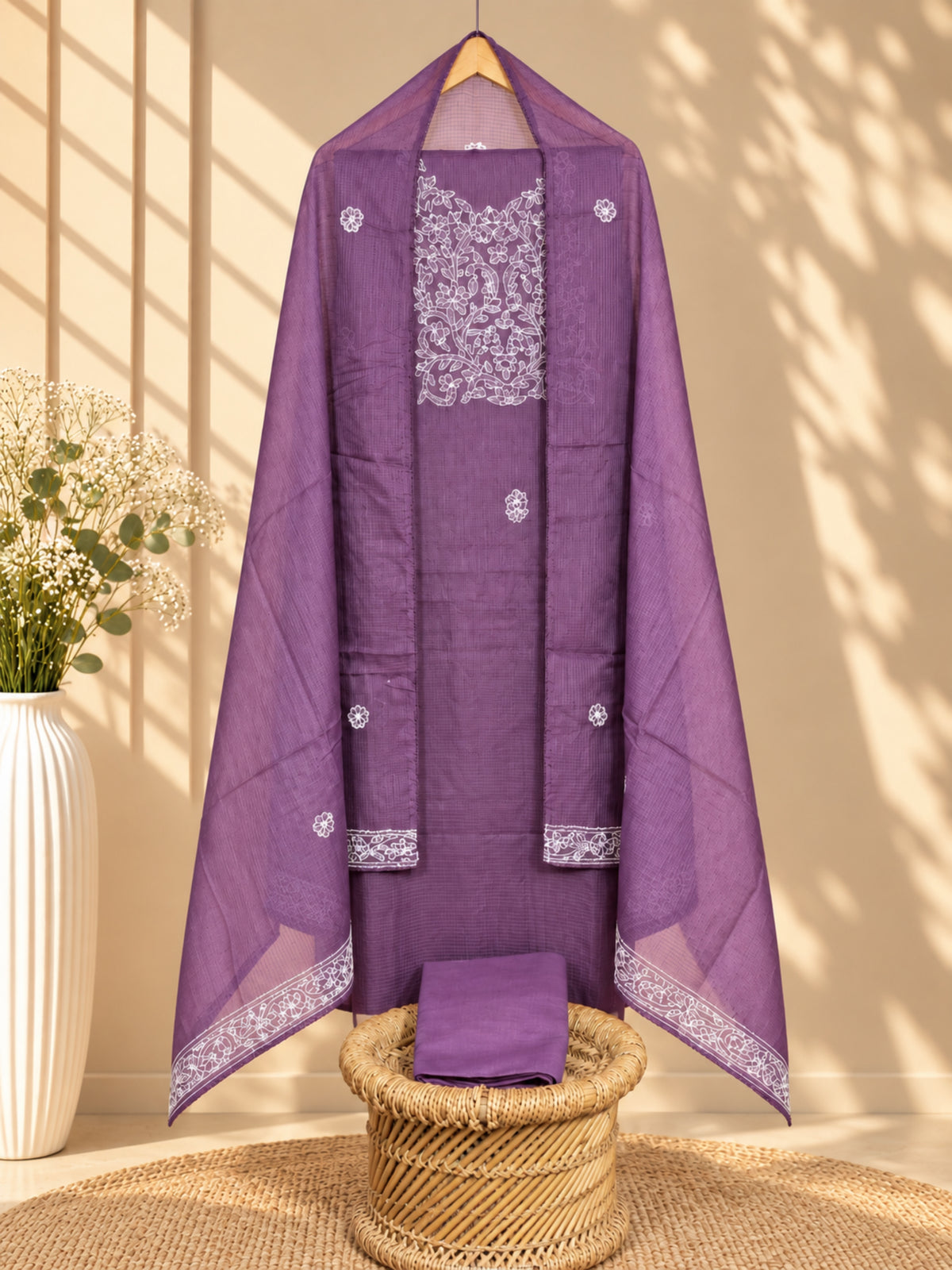 Soft Tussar Kota Weaving Unstitched Salwar - Purple