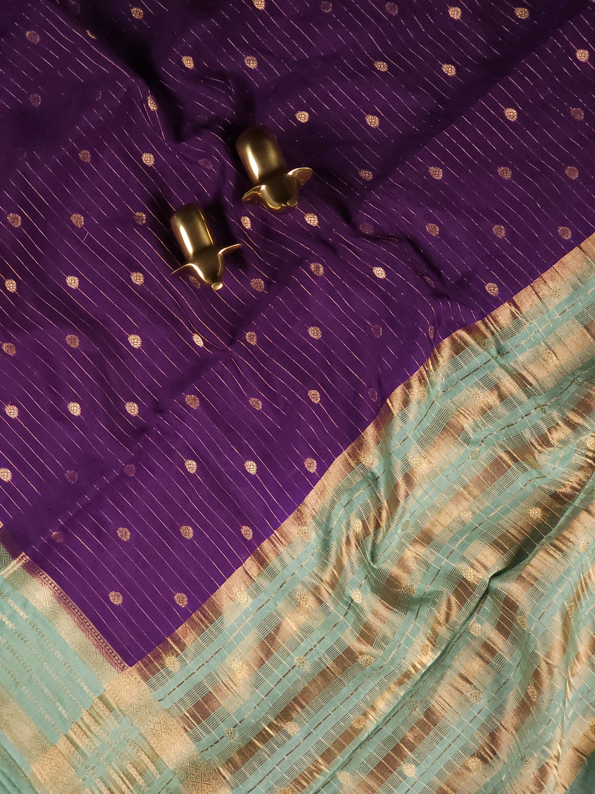 Georgette with Zari Woven Border Saree - Purple with Sea Green