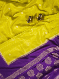 Semi Mysore Crepe Silk Saree -Yellow with Purple