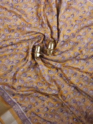 Soft Semi Tussar with Digital Prints - Mustard Yellow