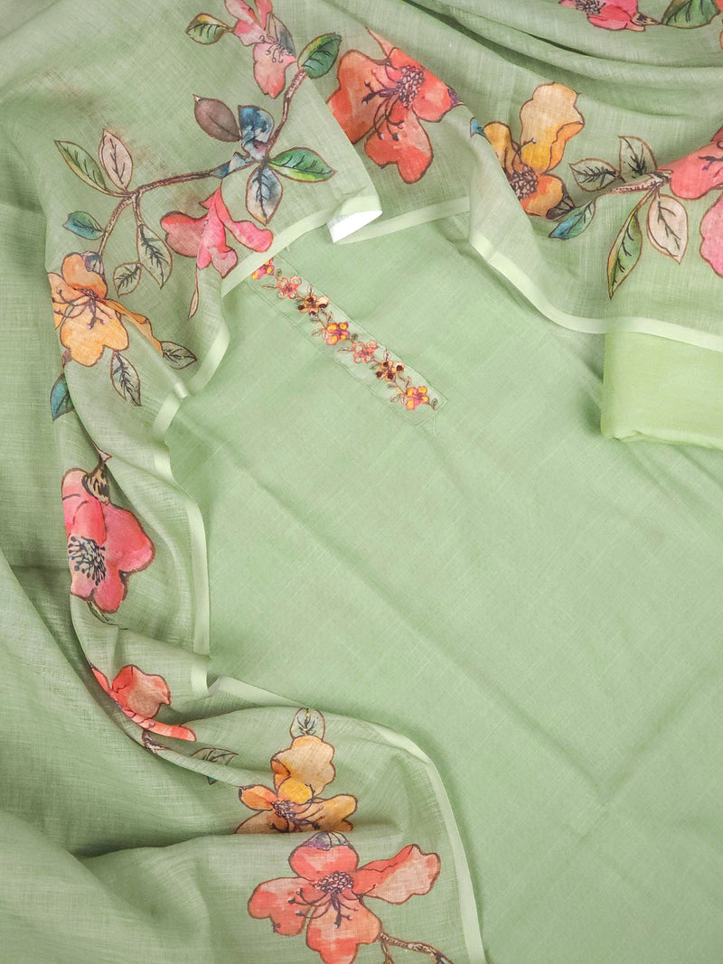 Linen Unstitched Salwar - Green