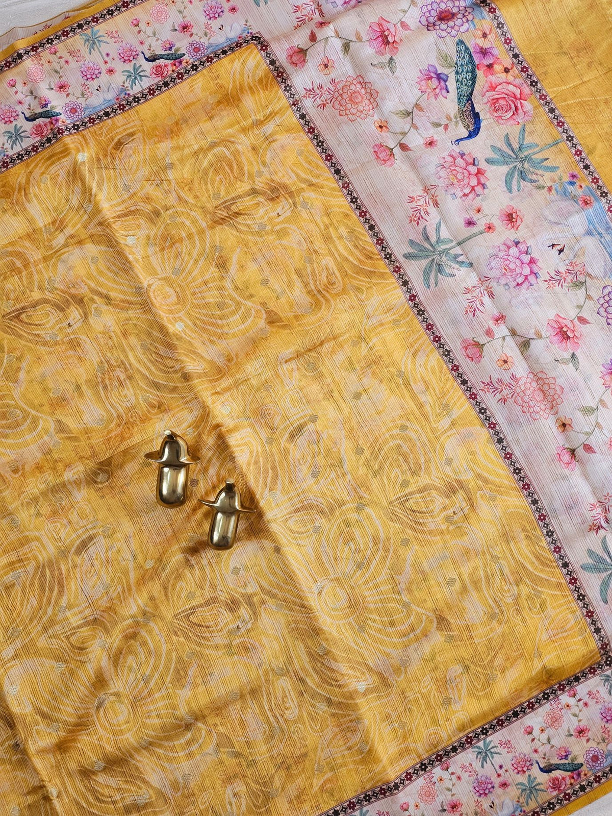 Unique Semi Tussar with Zari Weaving Butti - Yellow