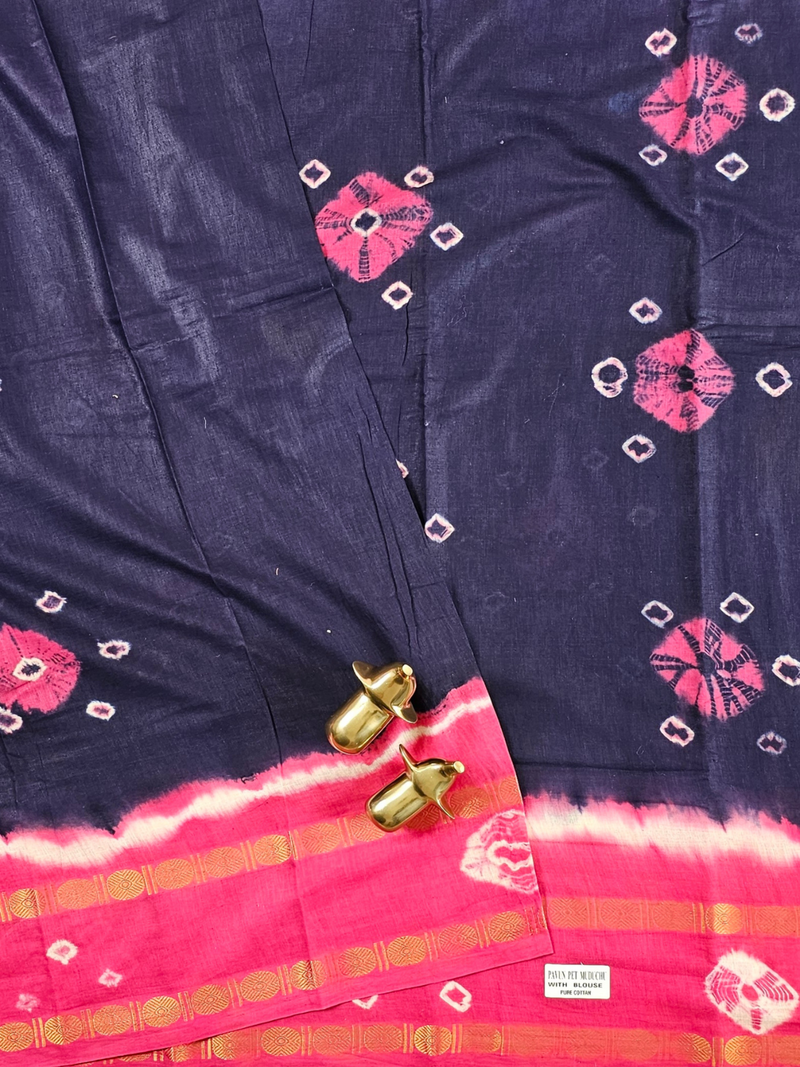 Madurai Sungadi Cotton Saree - Blue with Pink